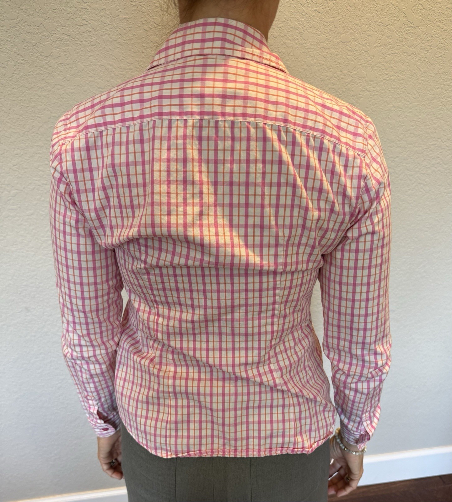 Lilly Pulitzer Blouse-Size 2-Pink Plaid-Button Down Top-White Label-Vintage