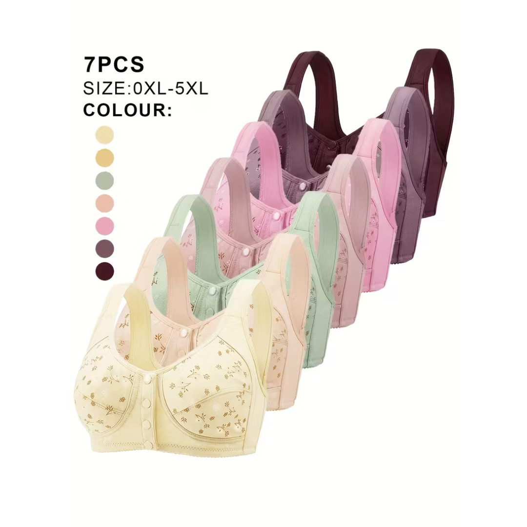 7 Pcs Daisy Bras Older Women Wireless Snap Closing Bra Comfort Senior Bra US