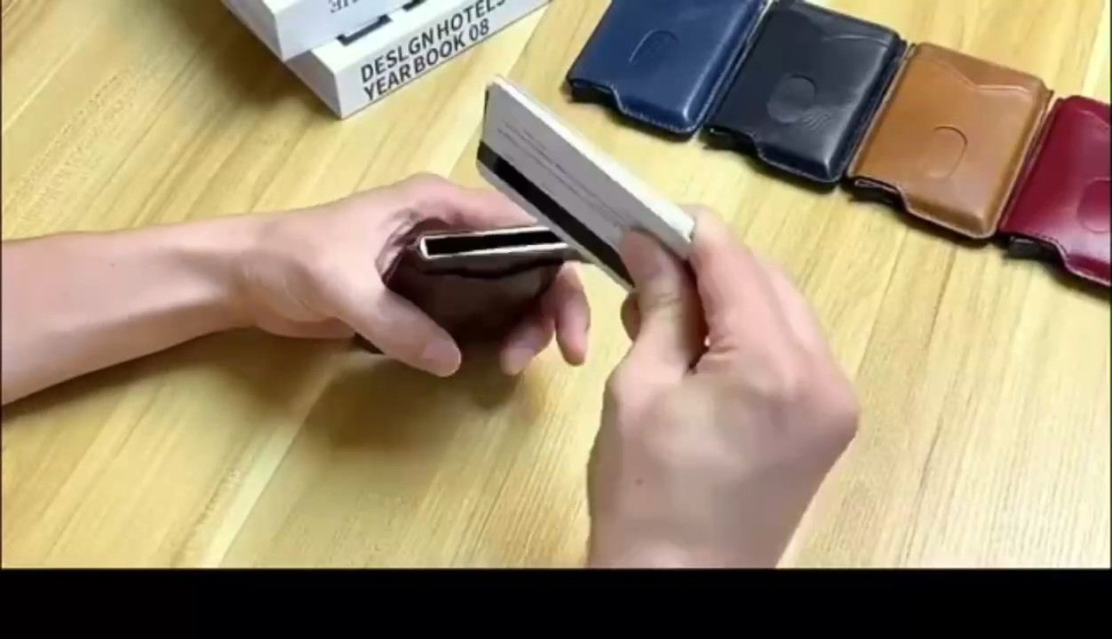 Genuine Leather Slim Minimalist Wallet for Men,RFID Aluminum Pop Up Card Holder
