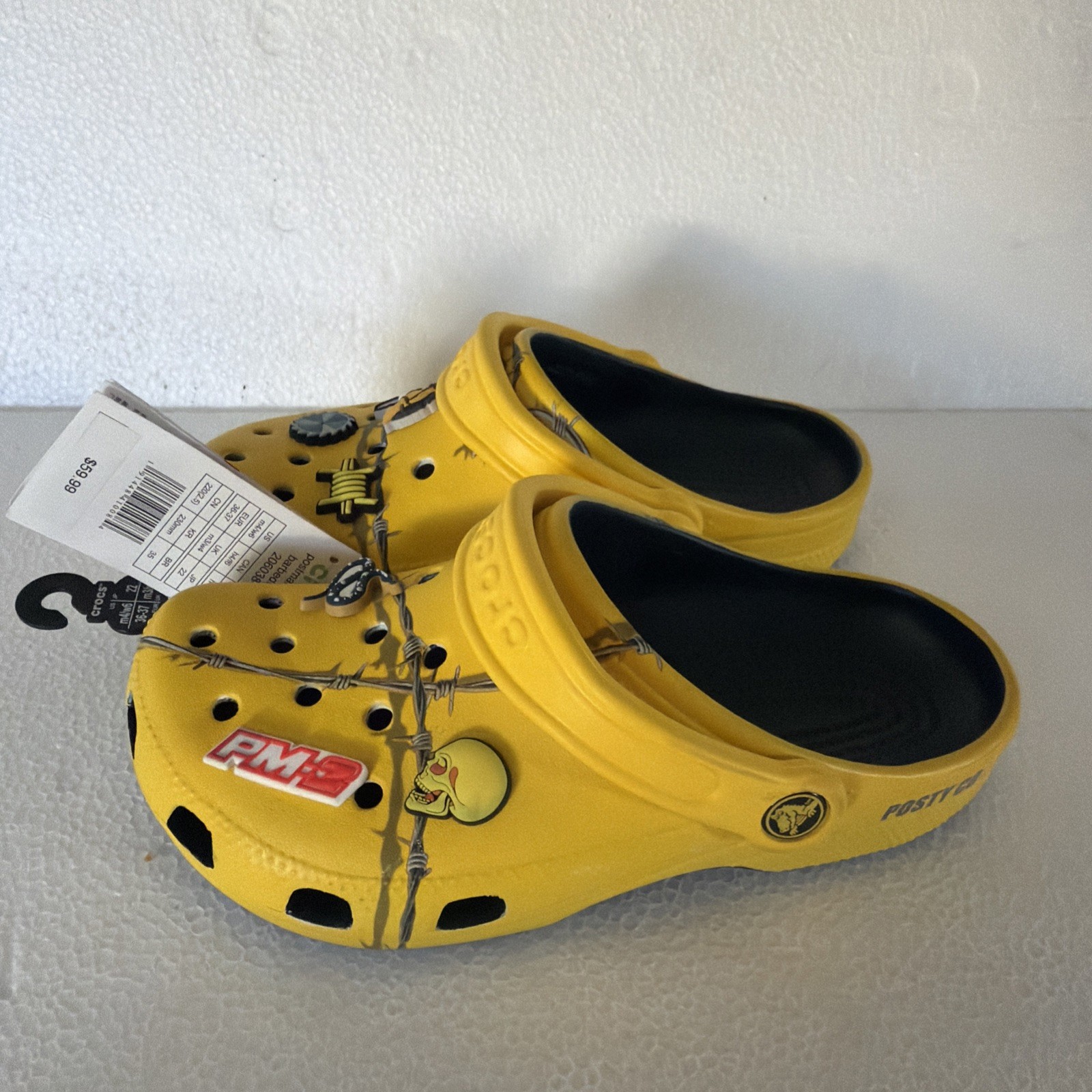 Post Malone Barbed Wire Crocs Yellow w/ Jibbitz Size Men 4 Women 6 Posty X 2019
