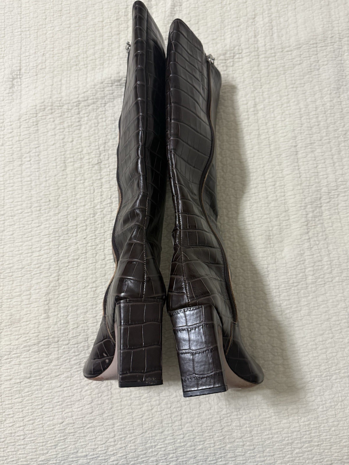 Schutz Daisy Crocodile Embossed High Boots Brown Size 7.5B