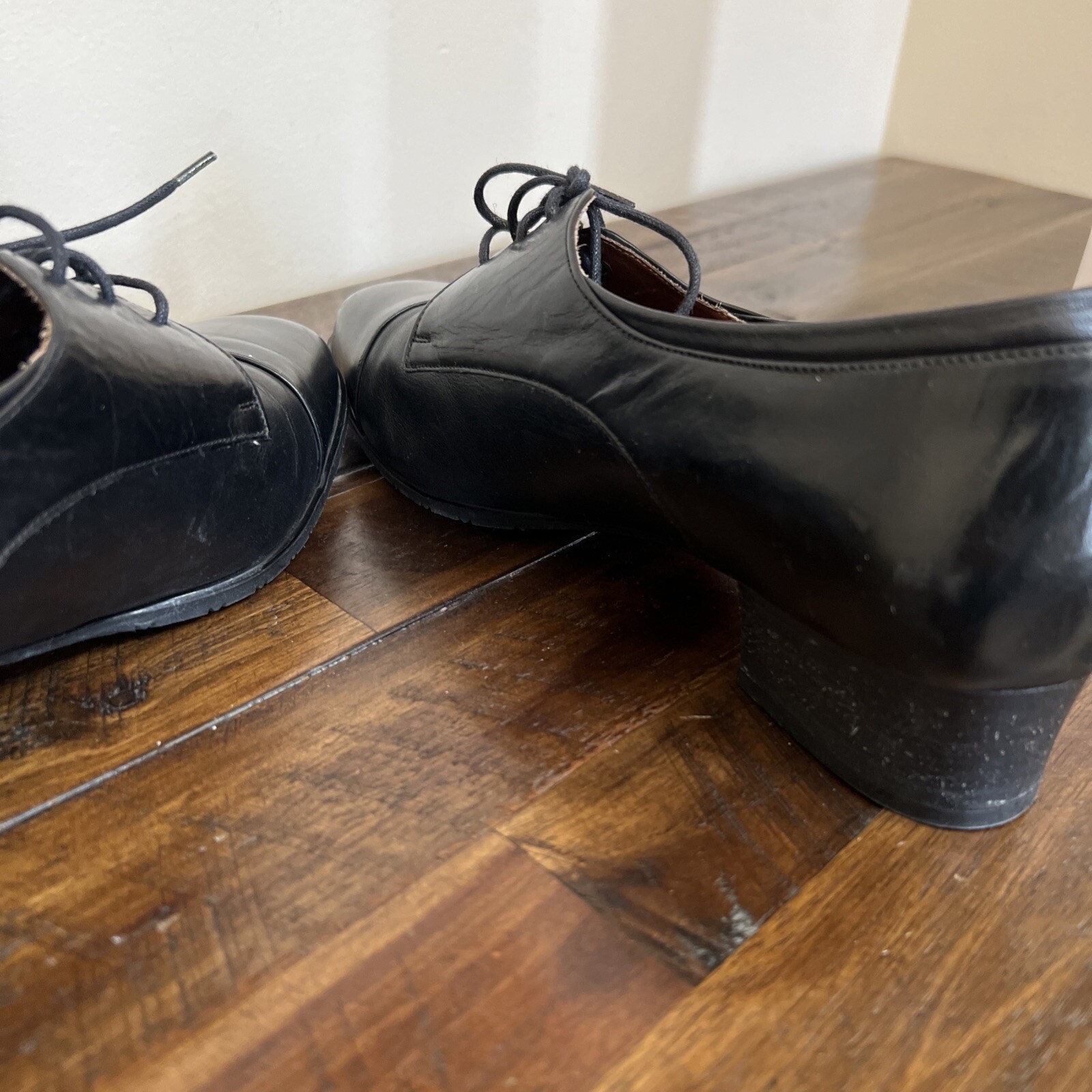 Theresia Made In Germany Jasmin Black Soft Leather Tie Block Heel Shoes
