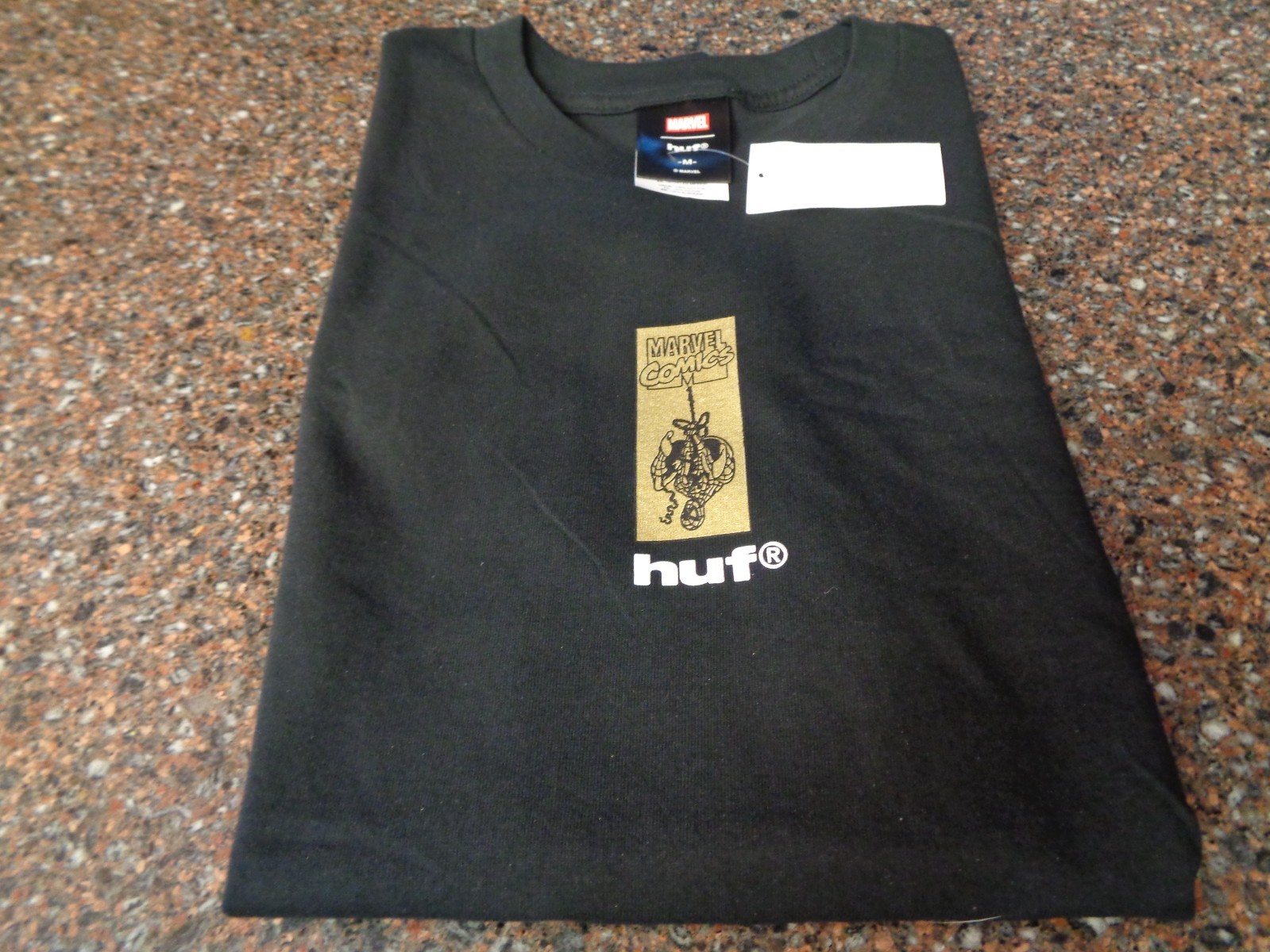 HUF x Marvel Spider-Man Arachknight Black T-Shirt Adult Medium Gold Foil New NWT