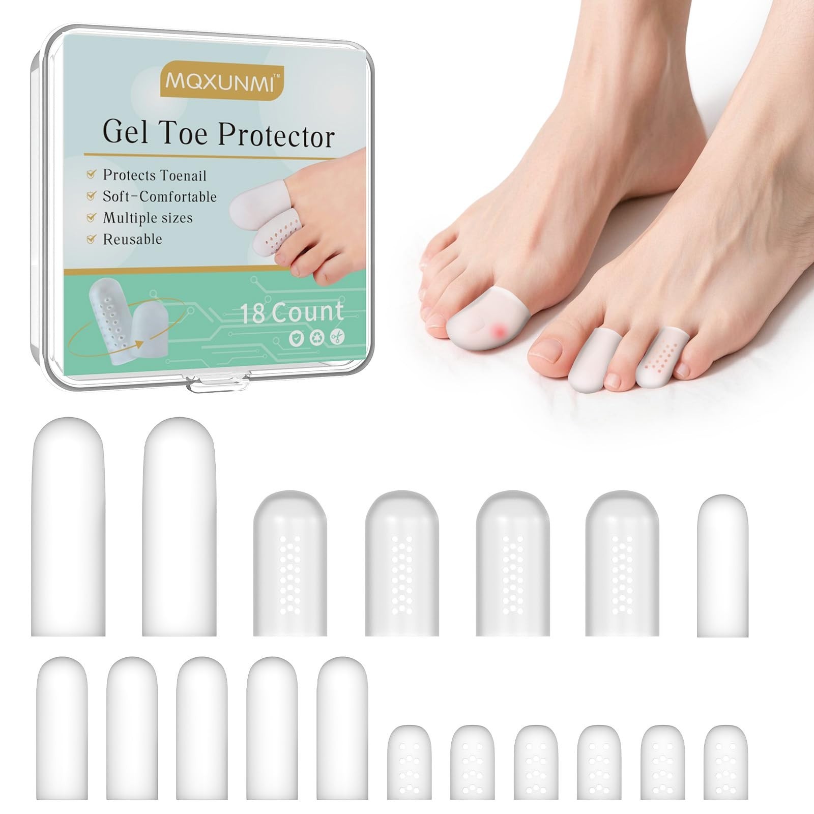 18 Pack Silicone Toe Protectors – Gel Anti-Friction Caps & Sleeves, Soft Cushion