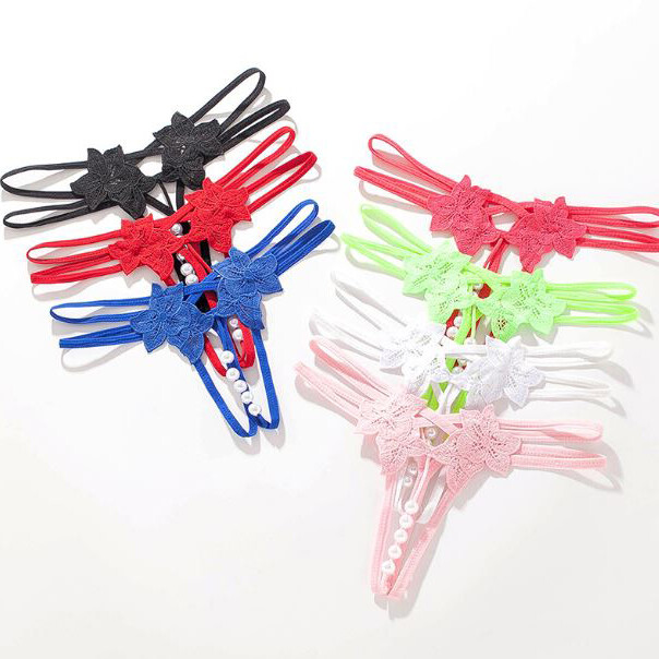 Sexy Women Lace Pearl Thong G-string Panties Lingerie Underwear Crotchles T-back