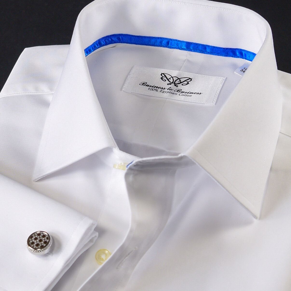 White Poplin 2-Ply 80’s Professional Formal Event Dress Shirt With Blue Trim Top