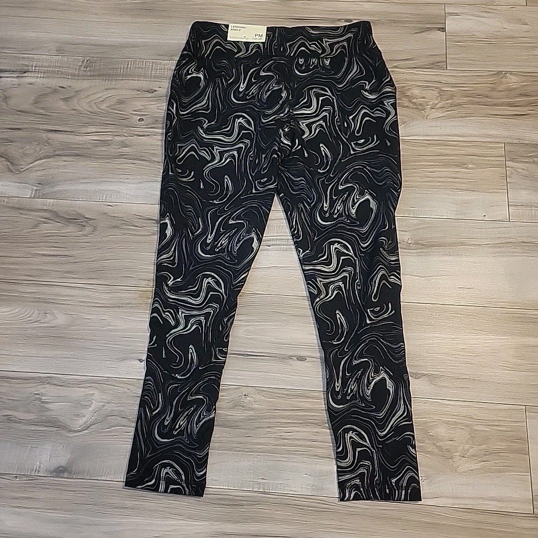 Soft Surroundings 10P-12P Leggings Black Metallic Swirl High Waist NEW