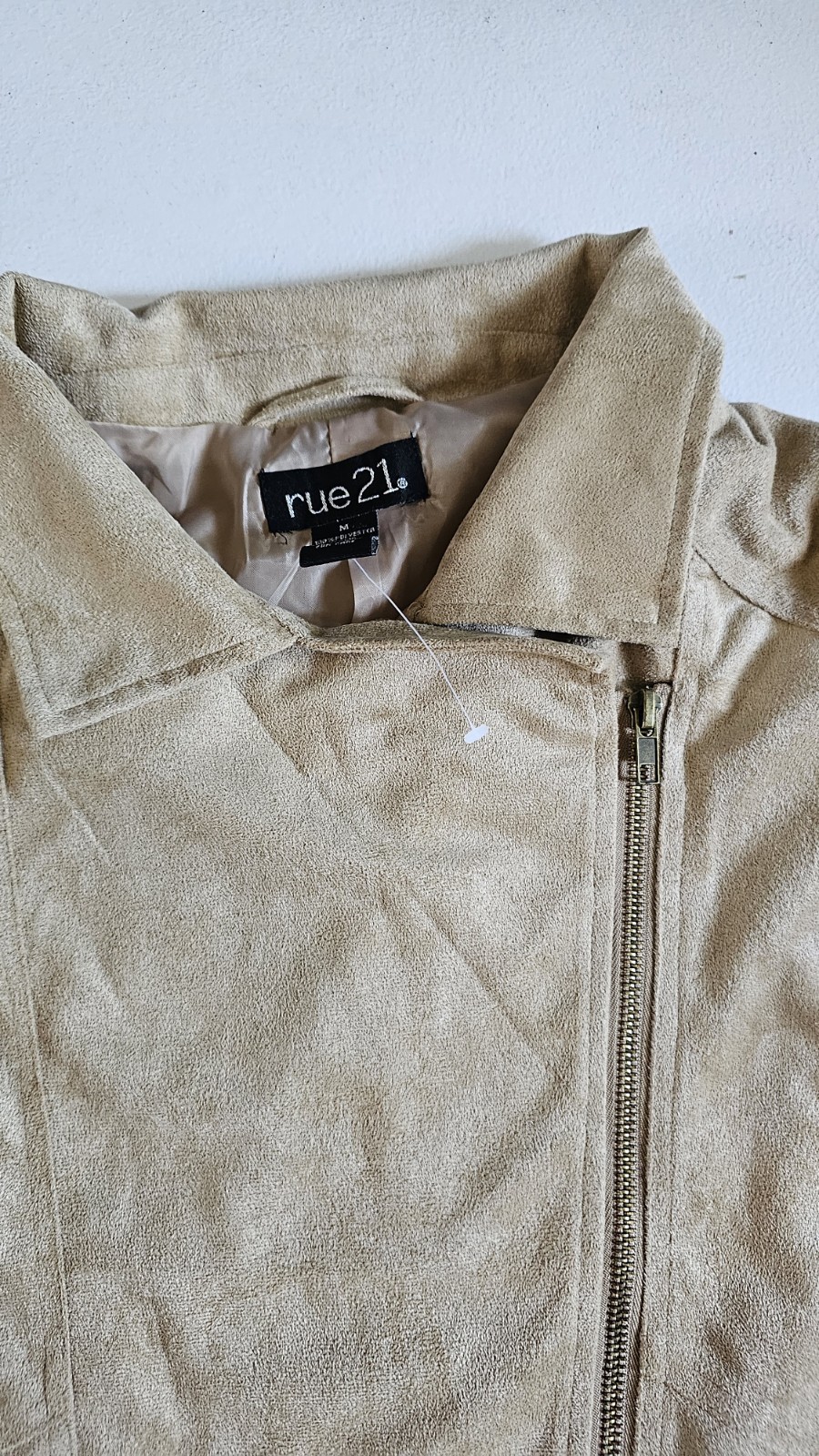 RUE 21 Apparel Faux Suede Jacket Tan Beige Zip Front Women’s Size M