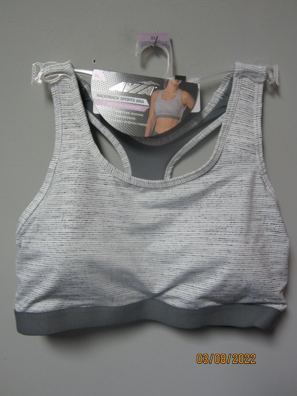 Avia Women’s Racerback Sports Grey Bra Medium Support Size XL