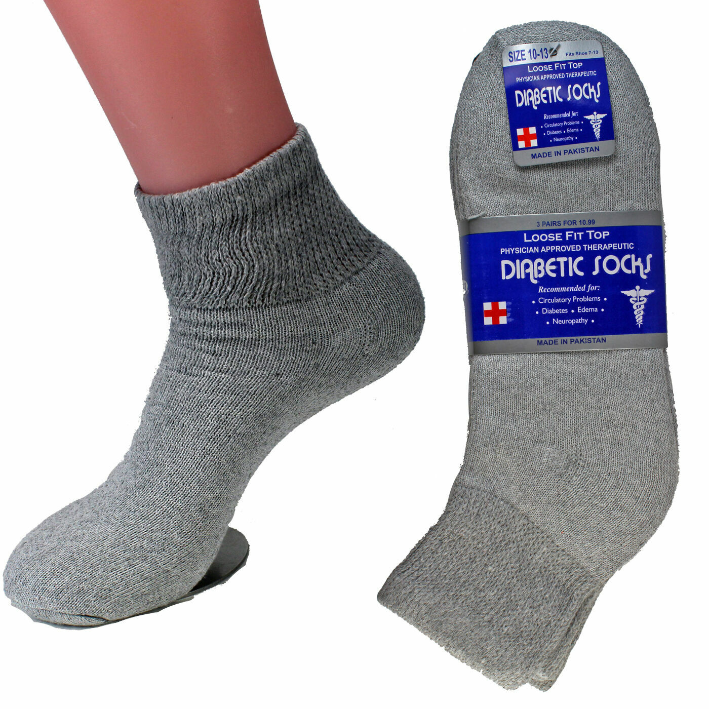 6 Pairs Grey Diabetic Ankle Quarter Crew Socks Circulatory Health Cotton Men
