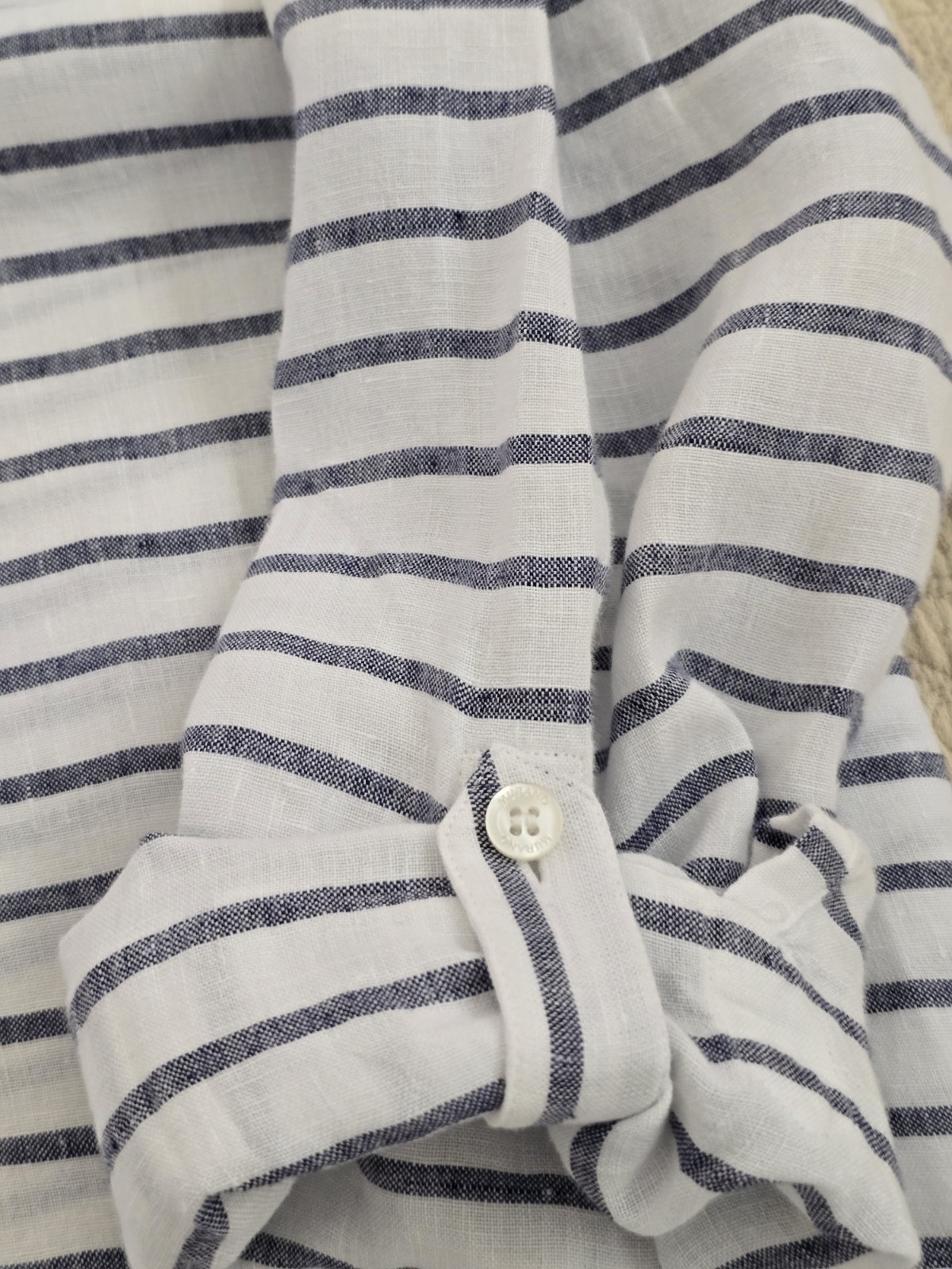 Baird McNutt Irish Linen Popover Tunic Blouse Women SzM Nautical Stripes