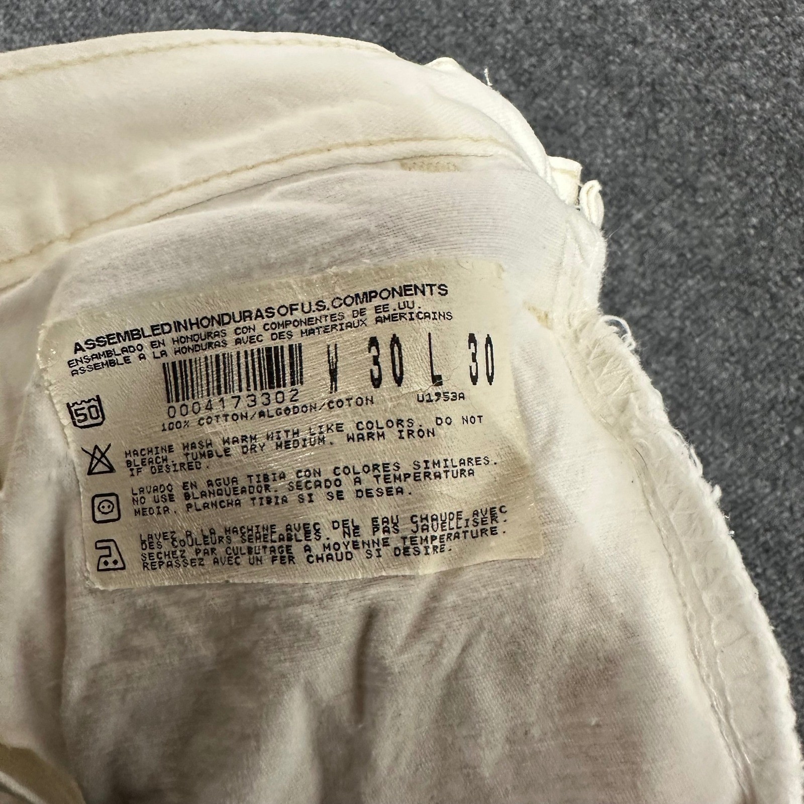 Dickies Carpenter Pants Mens Size 30×30 Off White Distressed Utility Workwear