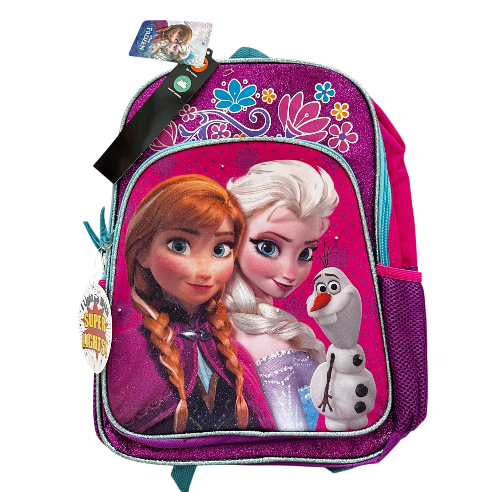 Disney Frozen Elsa Anna 16″ School Backpack Pink Floral Rare Light Up