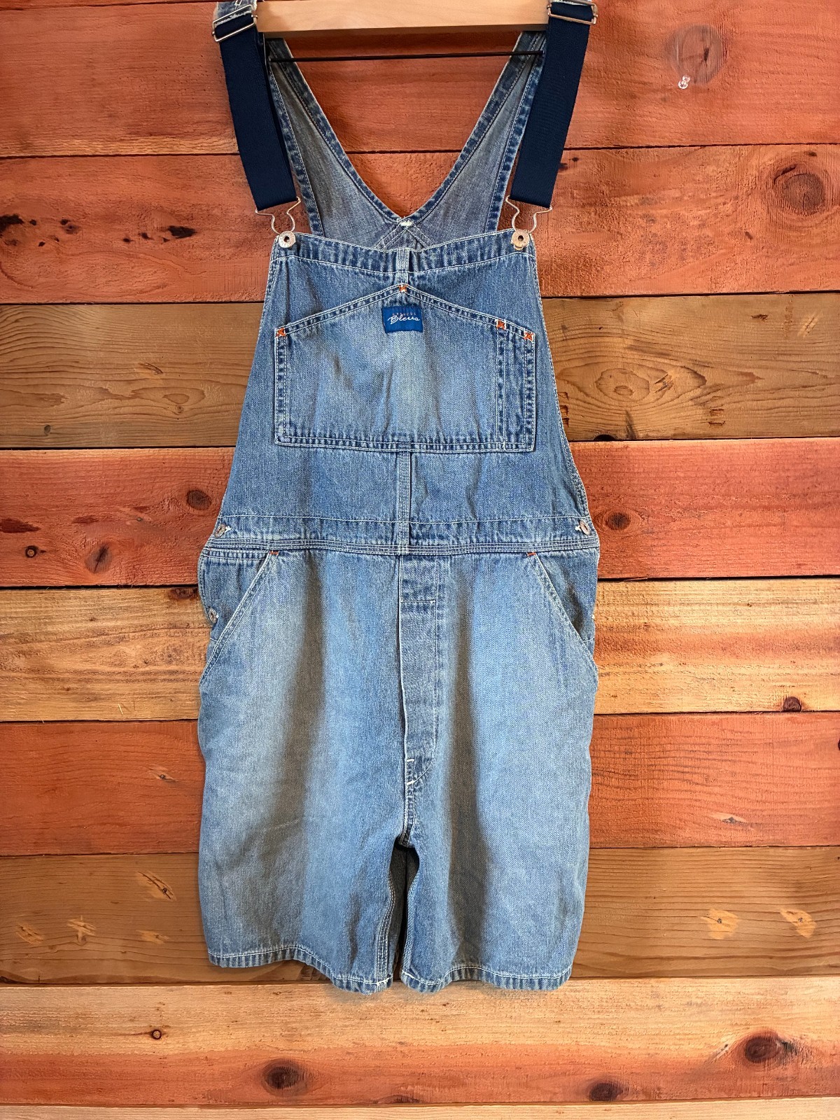 Vintage Express Bleus Denim Overall Shorts Carpenter Shortalls Made In Hong Kong