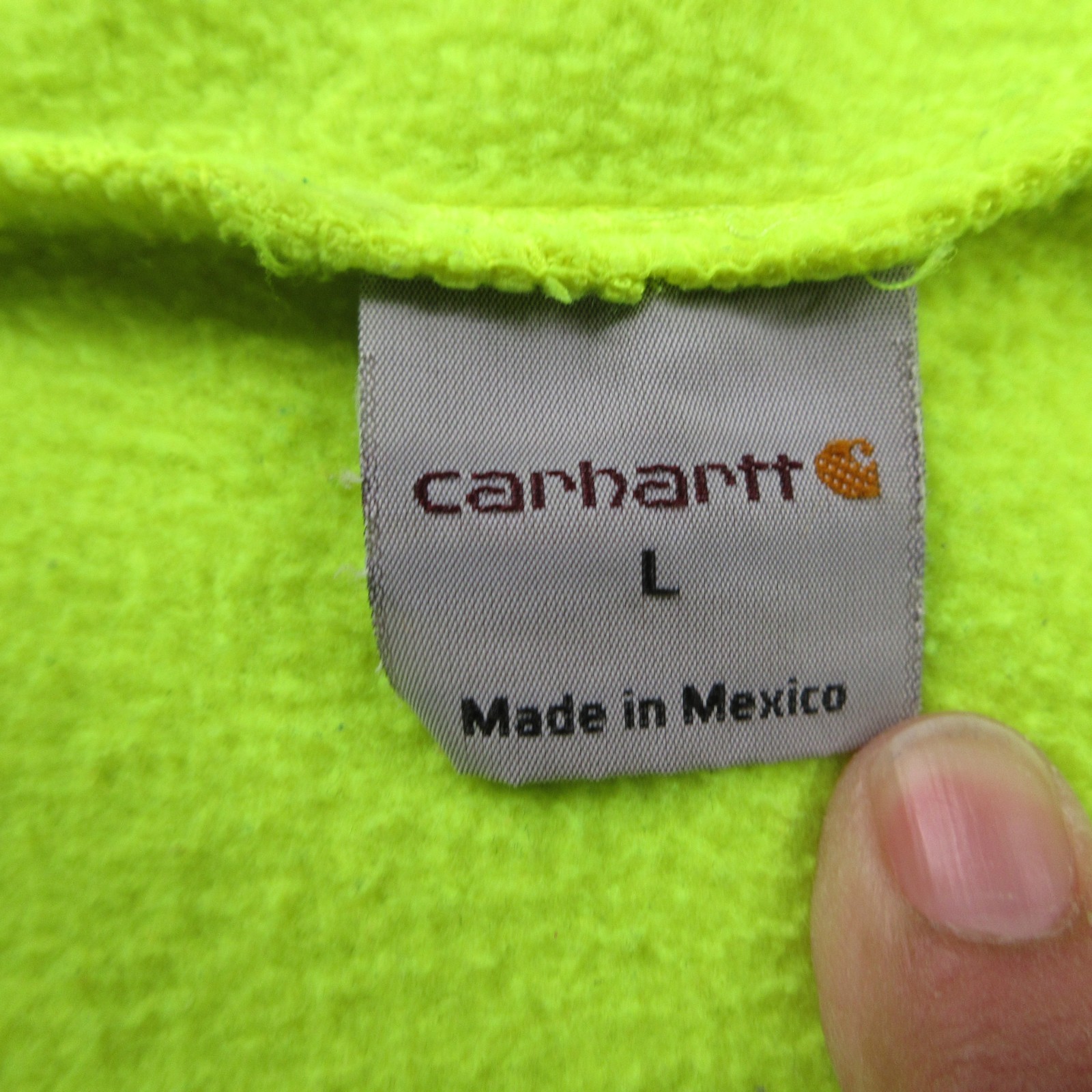 Carhartt Hi-Vis Hoodie Mens Large Yellow Fleece Full Zip Workwear