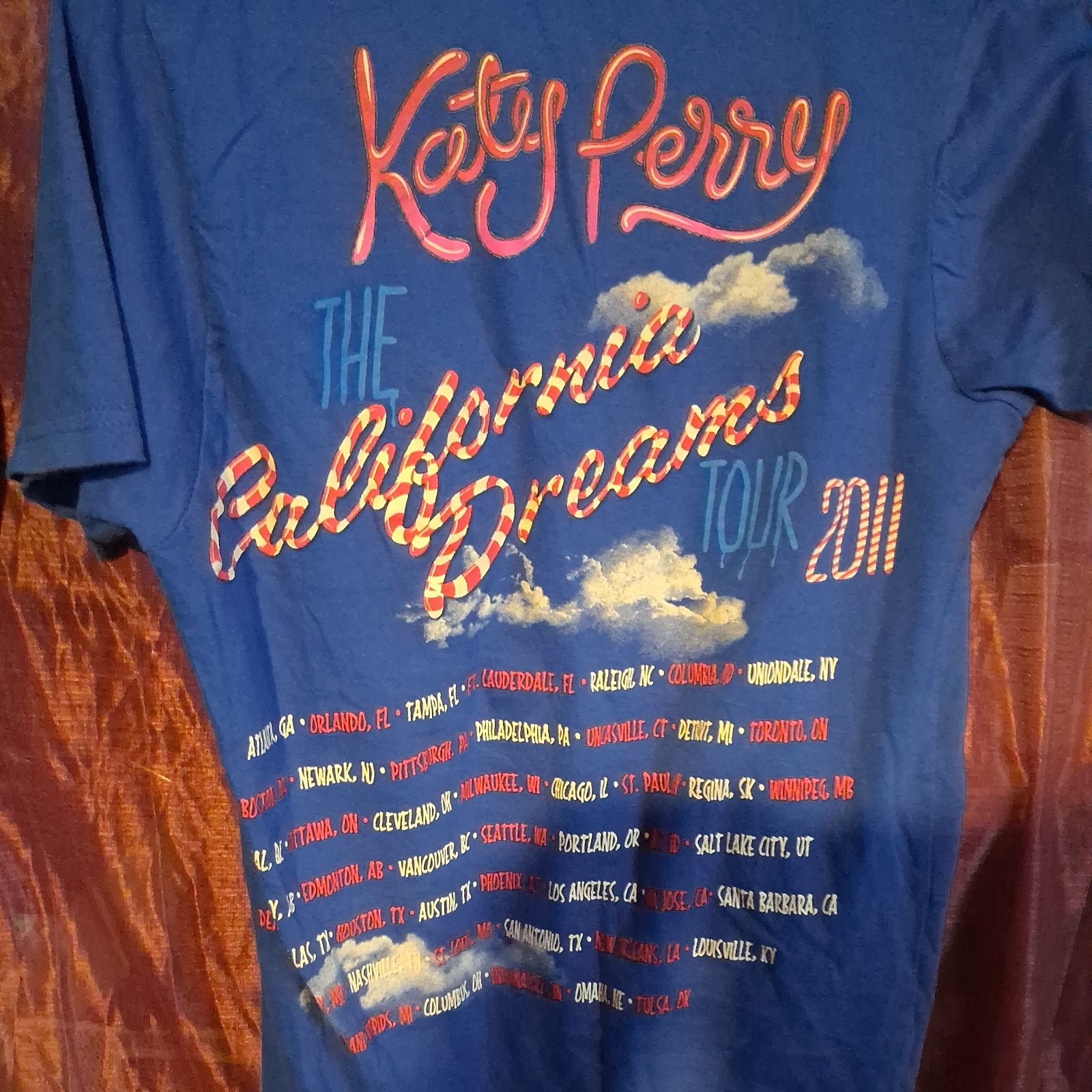 Katy Perry Teenage Dream 2011 Blue Tour Cotton T-Shirt Adult Size Small