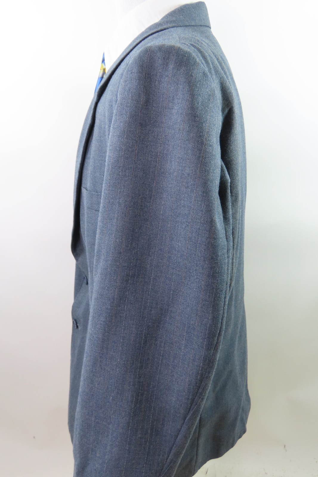 Vintage Three-Piece Mens Suit Gray Striped Wool Witty Brothers 43×28 48/50 R