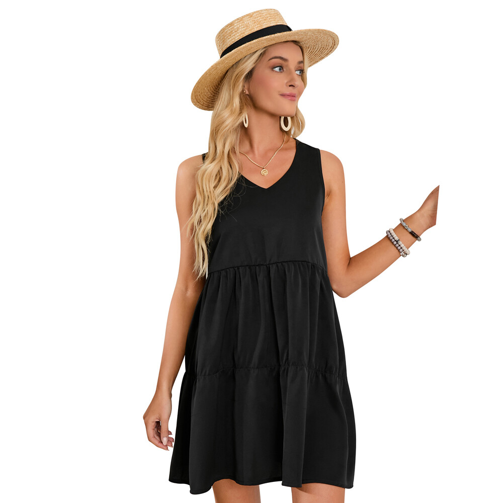 Women’s Summer Solid Color Sleeveless Dress Casual Loose Flowy Swing Shift Dress