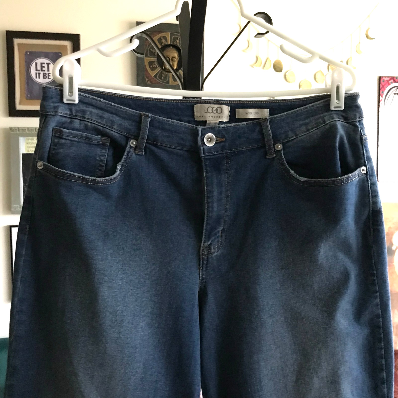 LOGO Lori Goldstein size 12 Blue Stretch 2 Tone Denim Wide Leg Ankle Jeans