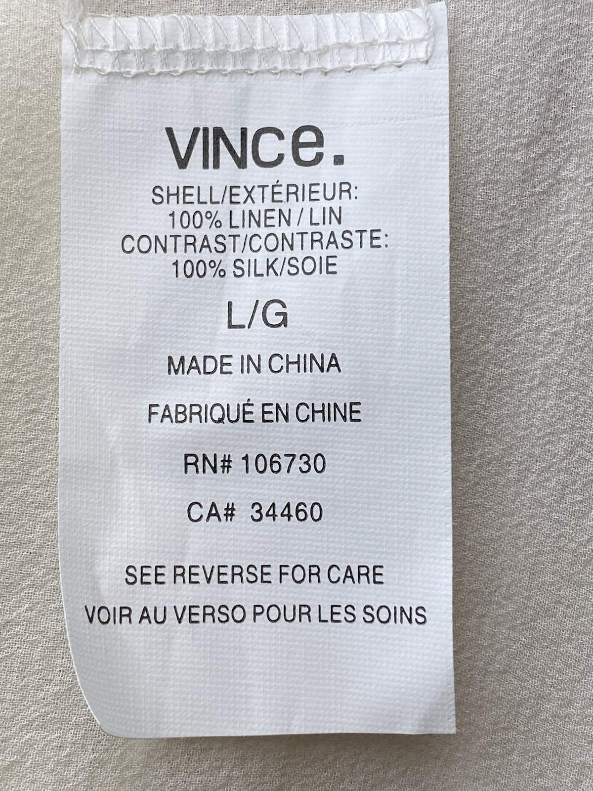 F. Vince Silk Top L Linen White Sand Blouse Cap Sleeve Round Neck NWT $175