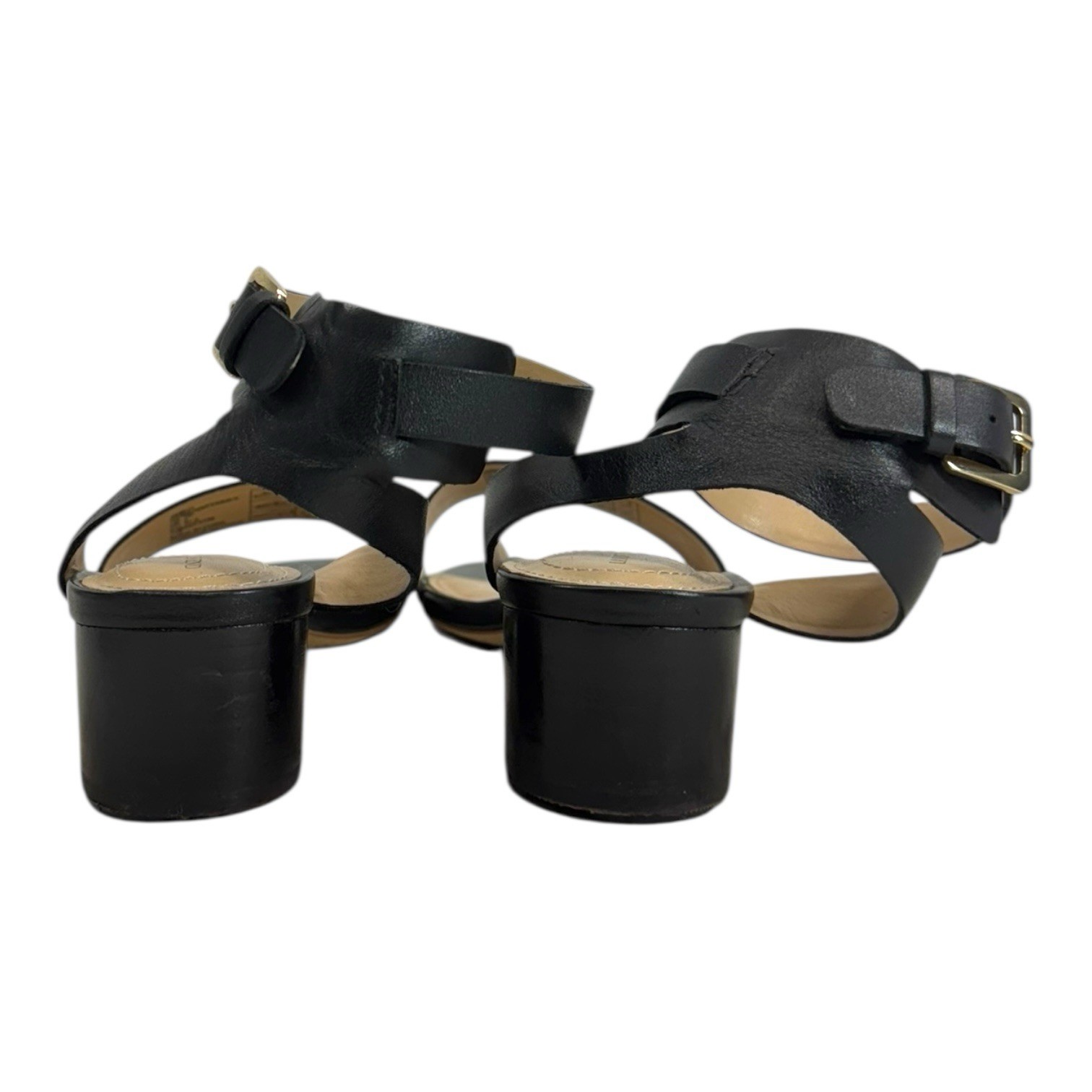 LANDS END Womens 7D 7 D Essential Leather Sandals Ankle Strap Minimalist BLACK