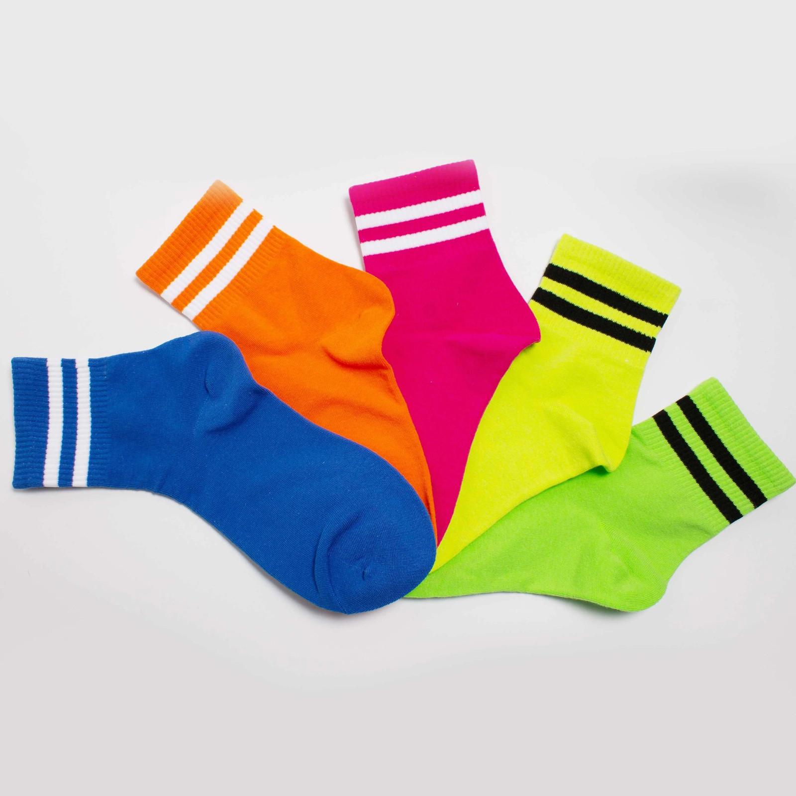 Womens Striped Neon Color Cute Crew Socks
