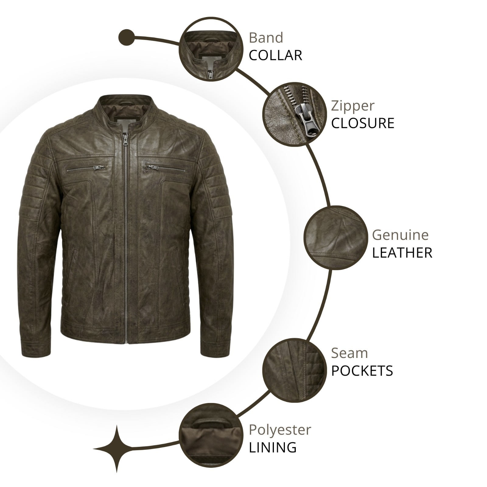 Men’s Distressed Brown Leather Jacket – Cafe Racer Style Quilted Biker Jacket