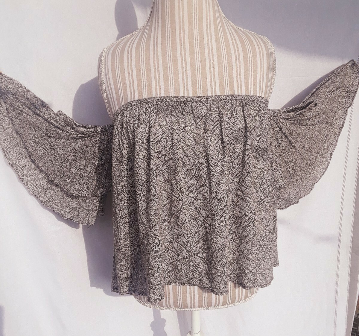 TA1-10 Dainty Hooligan bare shoulder 3/4 ruffled sleeve woman’s blouse
