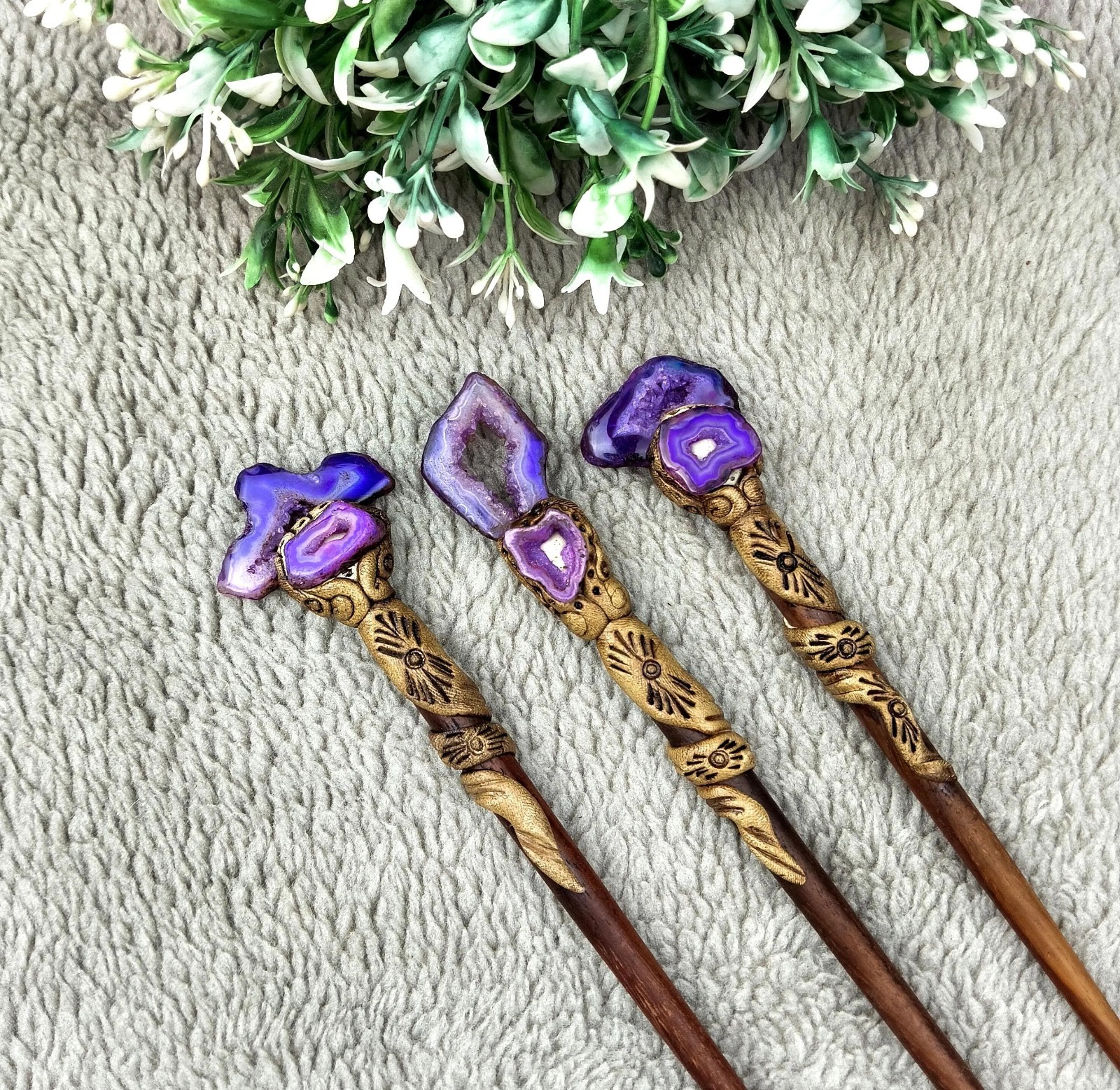 Window Druzy Hair Stick, Agate Slices Stick, Polymer Clay Sticks wholesale lot