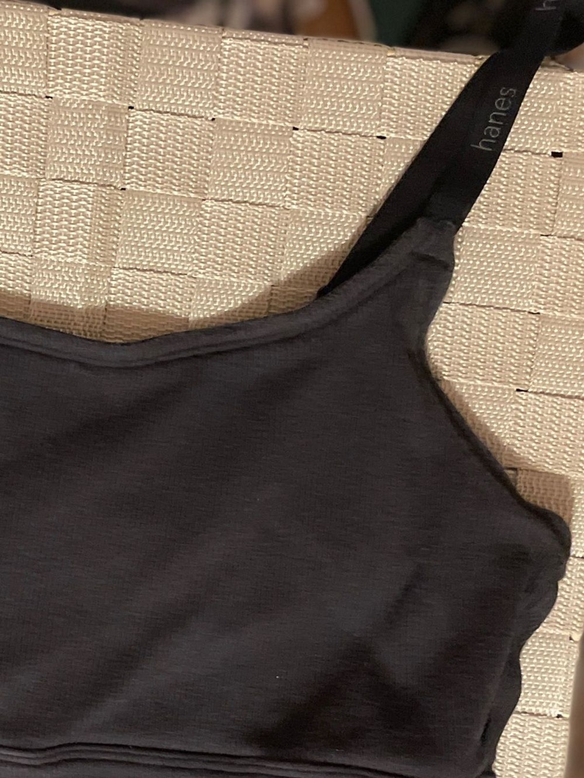 Hanes Black Ribbed Crop Cami XL sports bra comfortable comfy adjustable strap