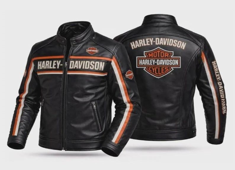 H-Davidson Men’s Black Leather Motorcycle Jacket Cowhide Biker Riding Gear