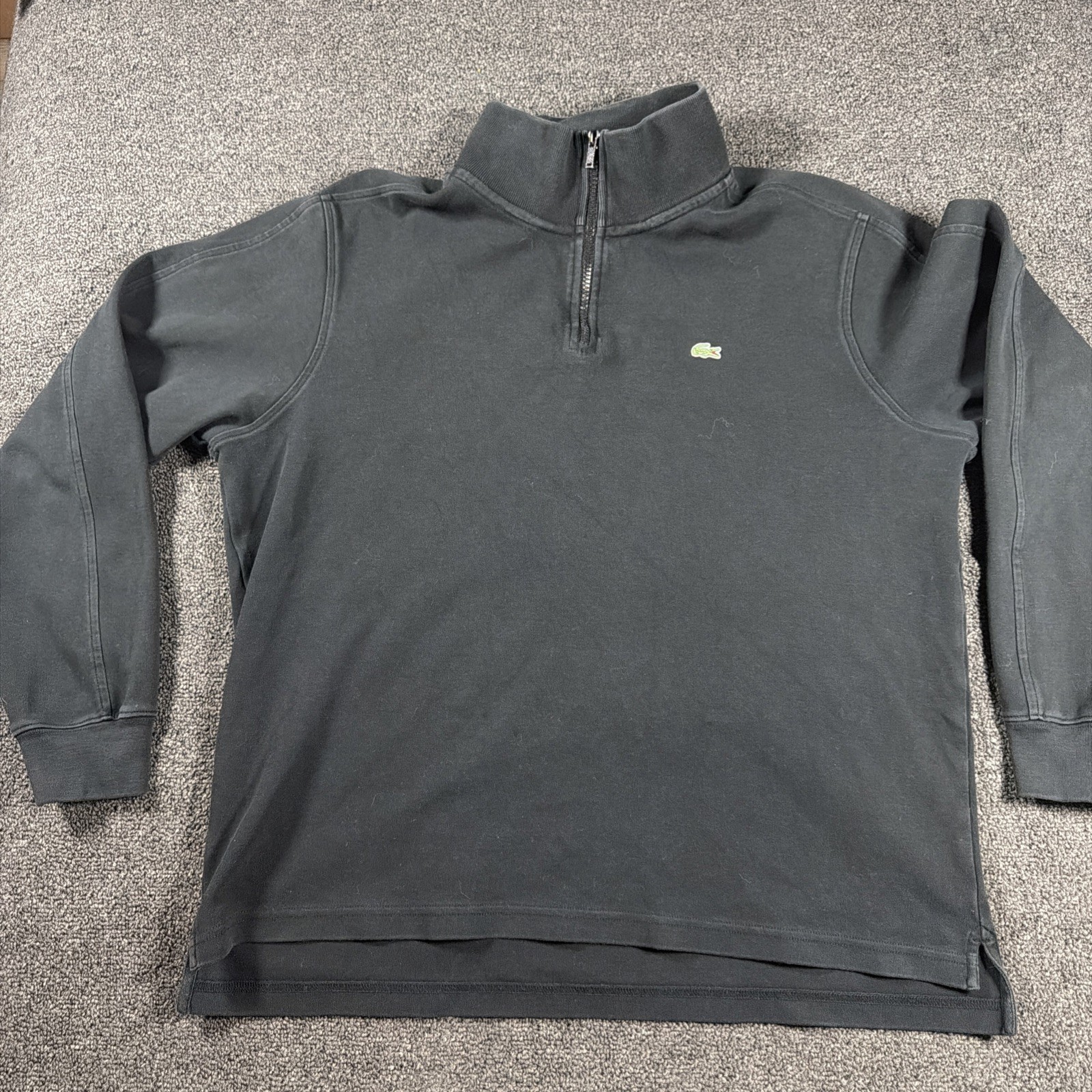 Lacoste Men’s Black 1/4 Zip Pullover Sweatshirt Embroidered Croc Logo Size 7 XL