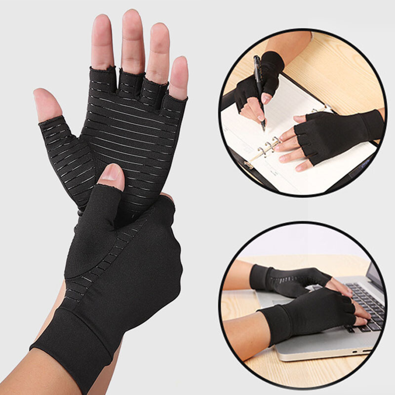 Copper Compression Gloves GYM Arthritis Carpal Tunnel Hand Support Pain Relief *