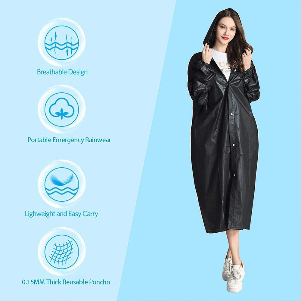 Unisex Adult Waterproof Raincoat Rain Coat Hooded Jacket Poncho Rainwear Camping