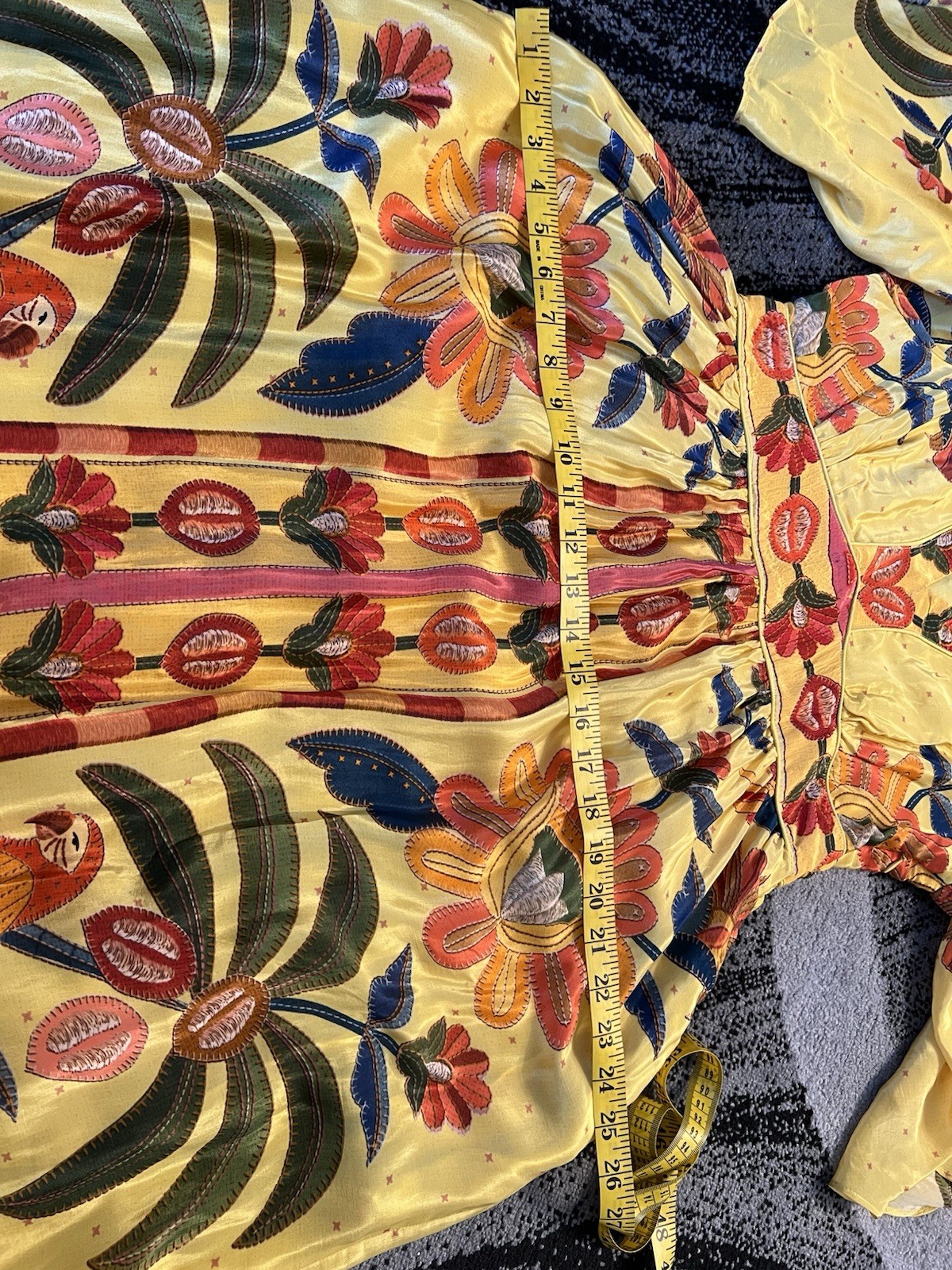 FARM Rio For Anthropologie Yellow Tropical Print Satin Like Fabric Maxi Dress M