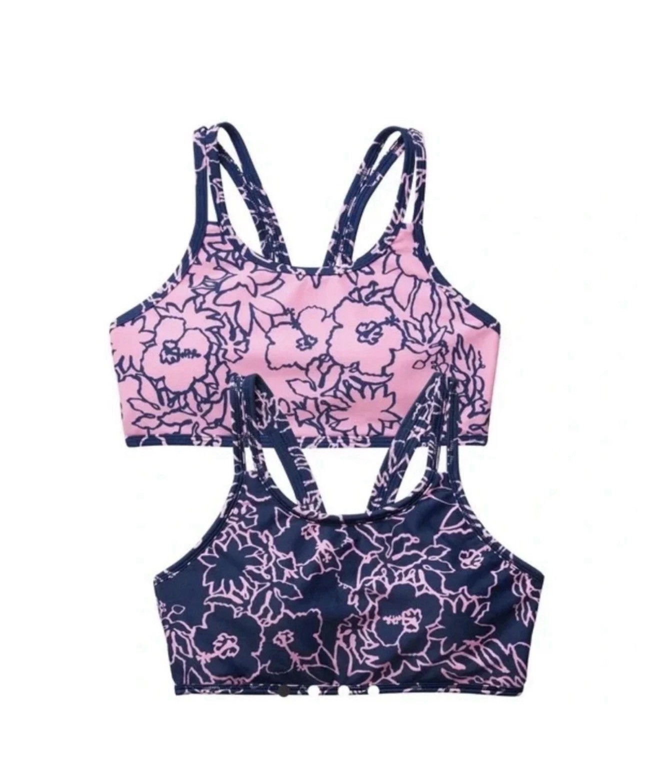 Hibiscus Print Athleta Girl Pool Days Reversible Bikini Top Size 14 Girls XL