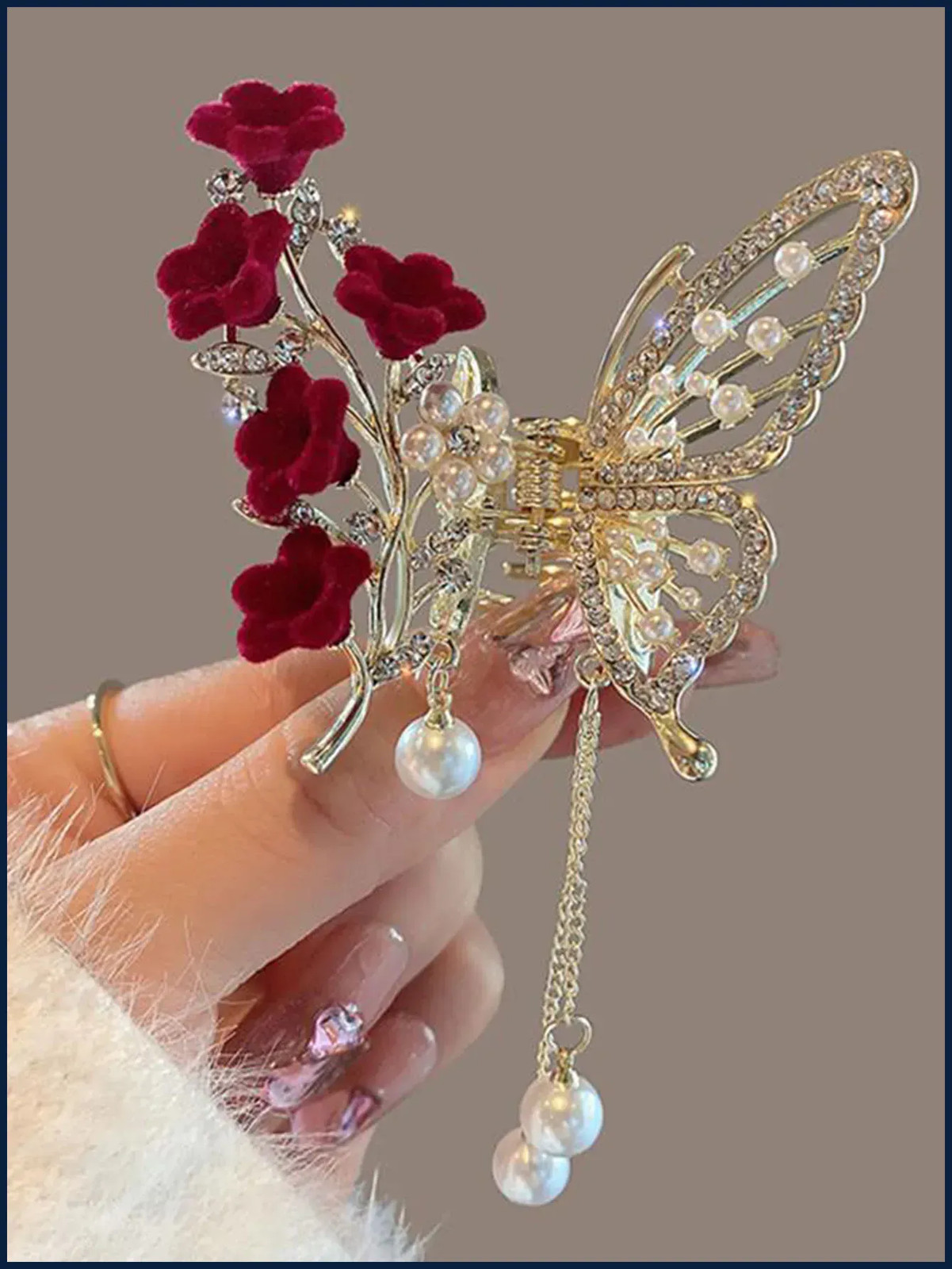1Pcs Fashion Set With Diamonds Rose Butterflies Hair Claws For Women Hair