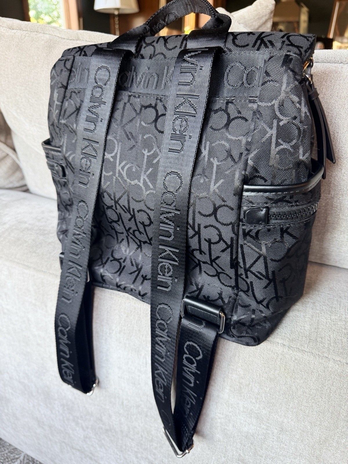 Calvin Klein Black/Gray Logo Backpack Top Handle Zip & Magnetic Closure Pockets