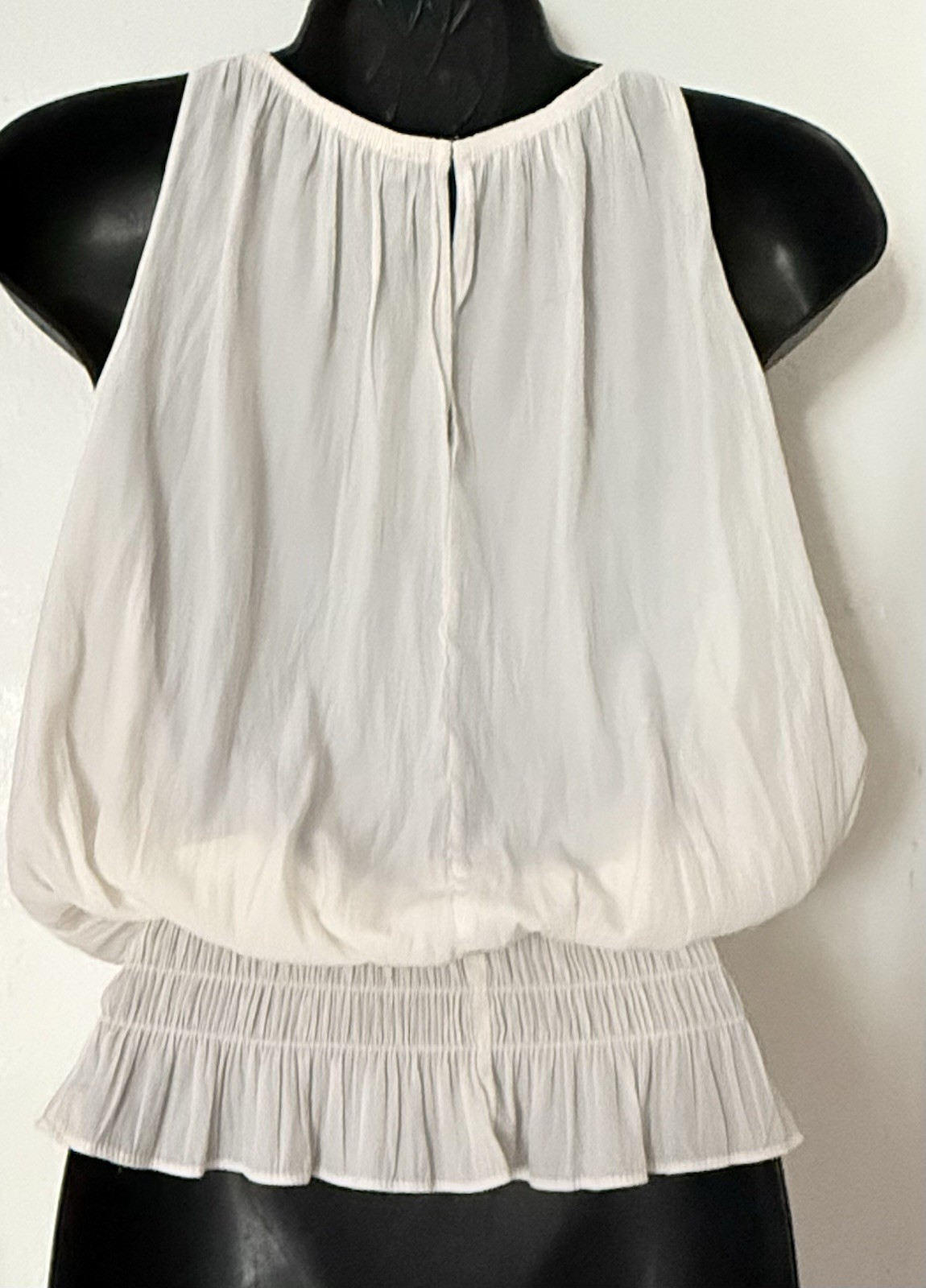 Catherine Malandrino White Smocked Ruffle Neck Sleeveless Blouse S/P Women