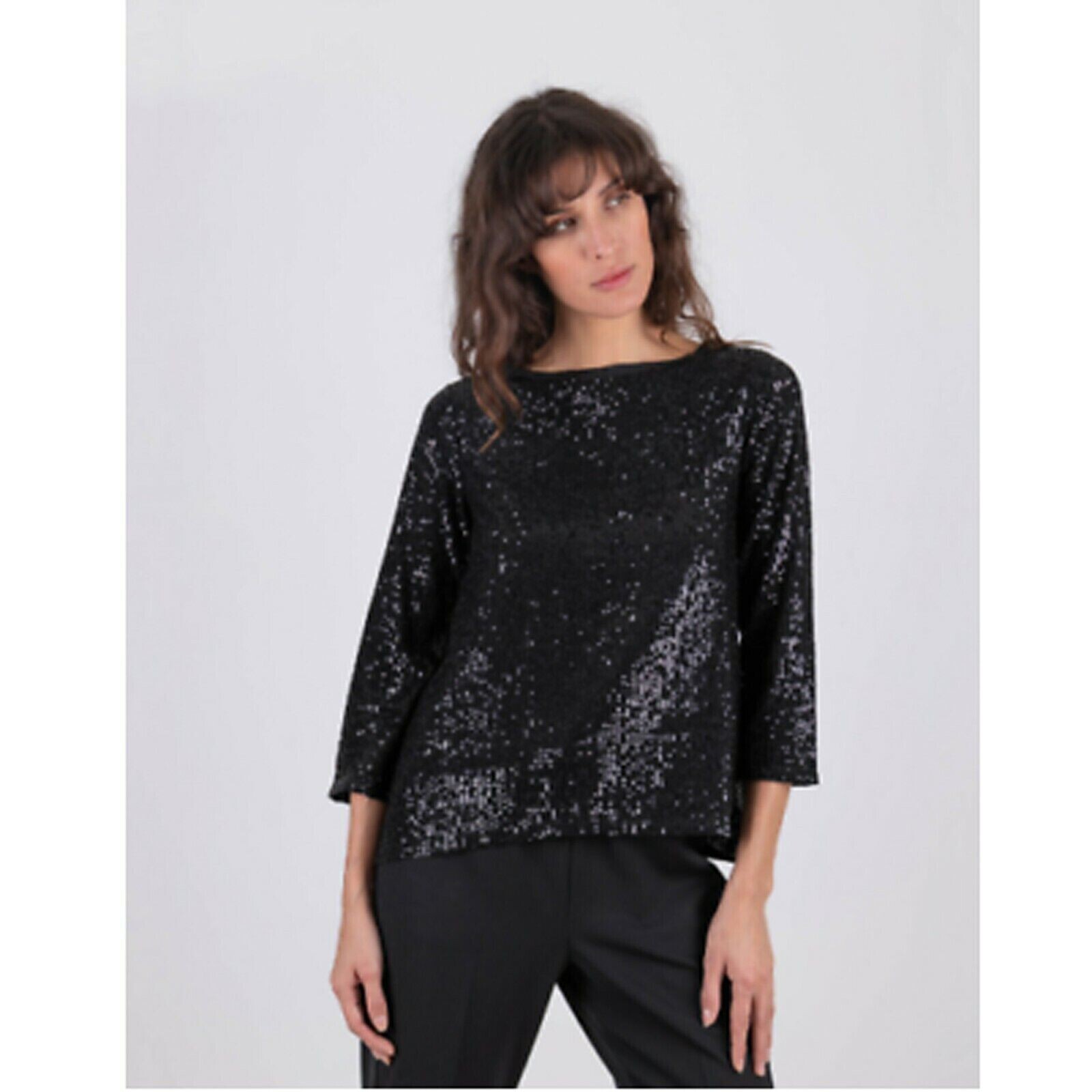 Semicouture Sequin Embellished Blouse Top Cocktail Evening Black S NEW 205327