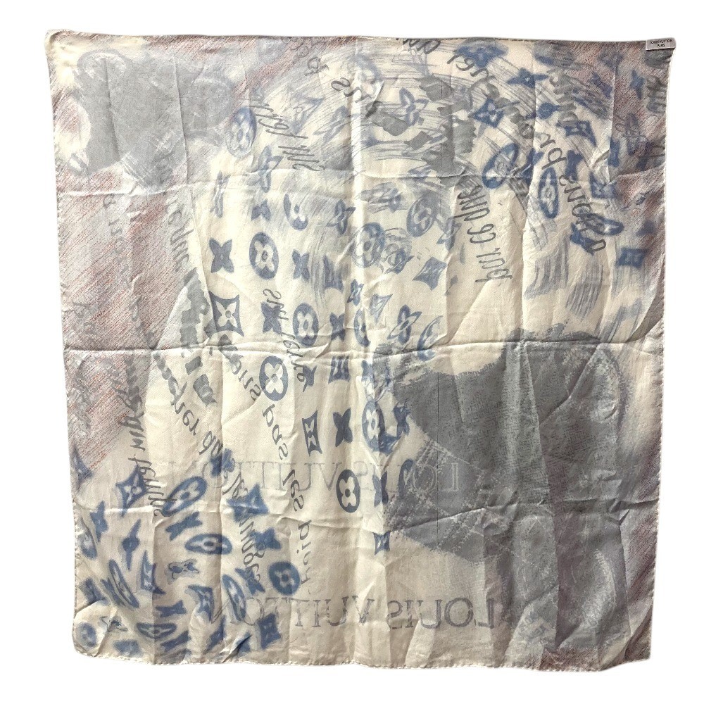 LOUIS VUITTON Logo Scarf Blue Unisex Used Japan