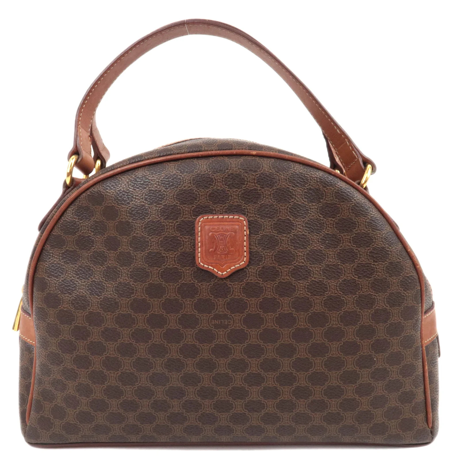 CELINE Macadam PVC Leather Handbag Brown Authentic