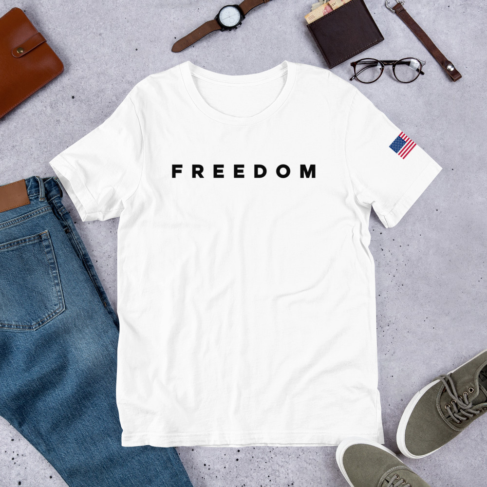 Freedom Shirt for Men Women, Patriotic Gift, Flag on Sleeve, 4th of July Tee