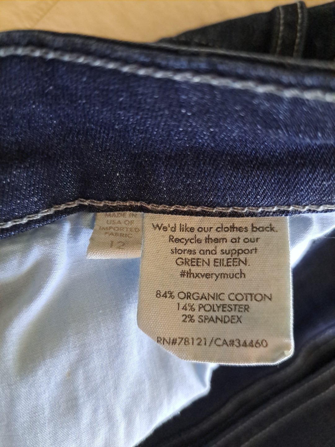 Eileen Fisher Blue Jeans Sz 12 EUC 5 Pkt Tapered Returns Accepted 34×31