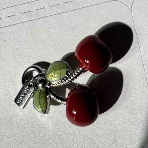 Coach Metal Cherry Charm Silver Red Green Fruit Women