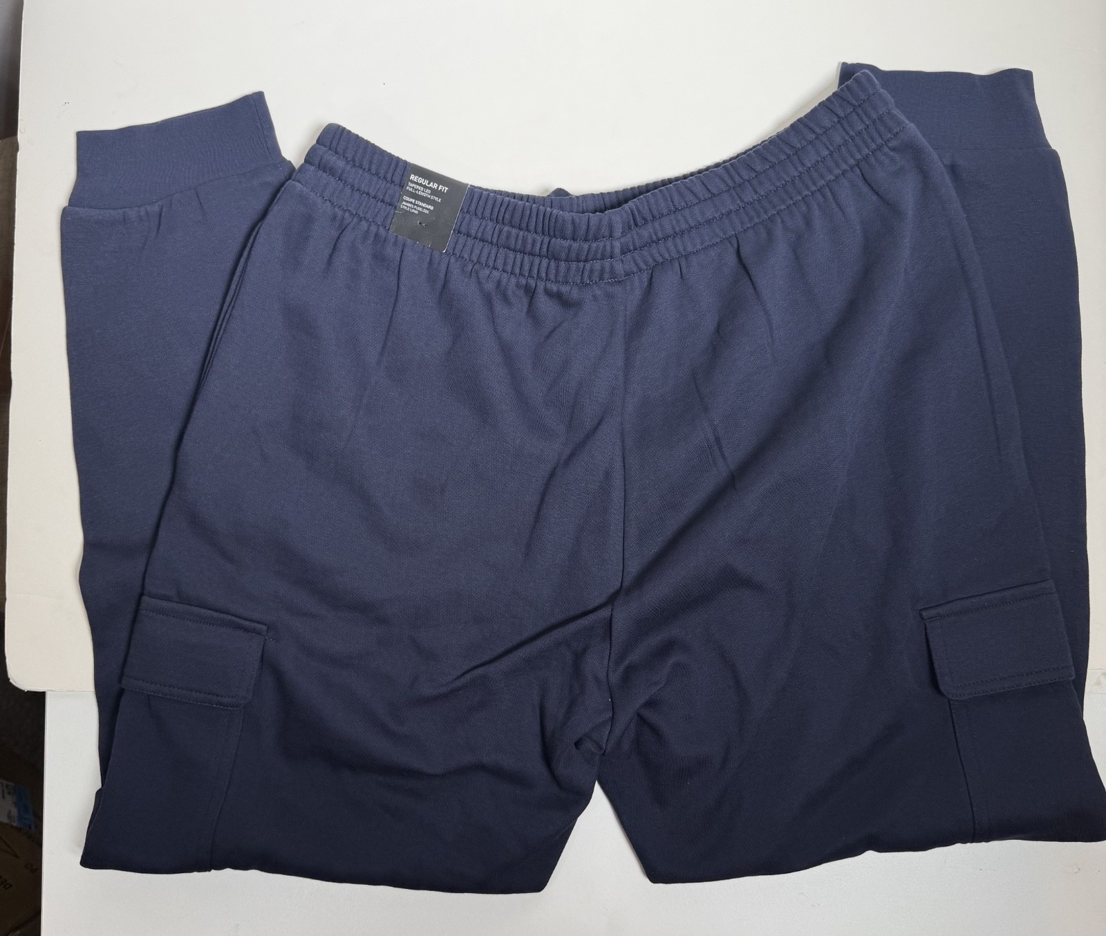 NWT Adidas Men’s Essentials Feel Cozy Cargo Joggers Navy Blue Large Regular fit