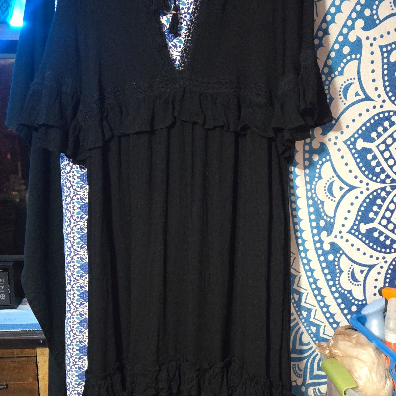 Free People Paradiso Flowing Maxi Dress In Black XS Boho Hippy Hippie Fairy