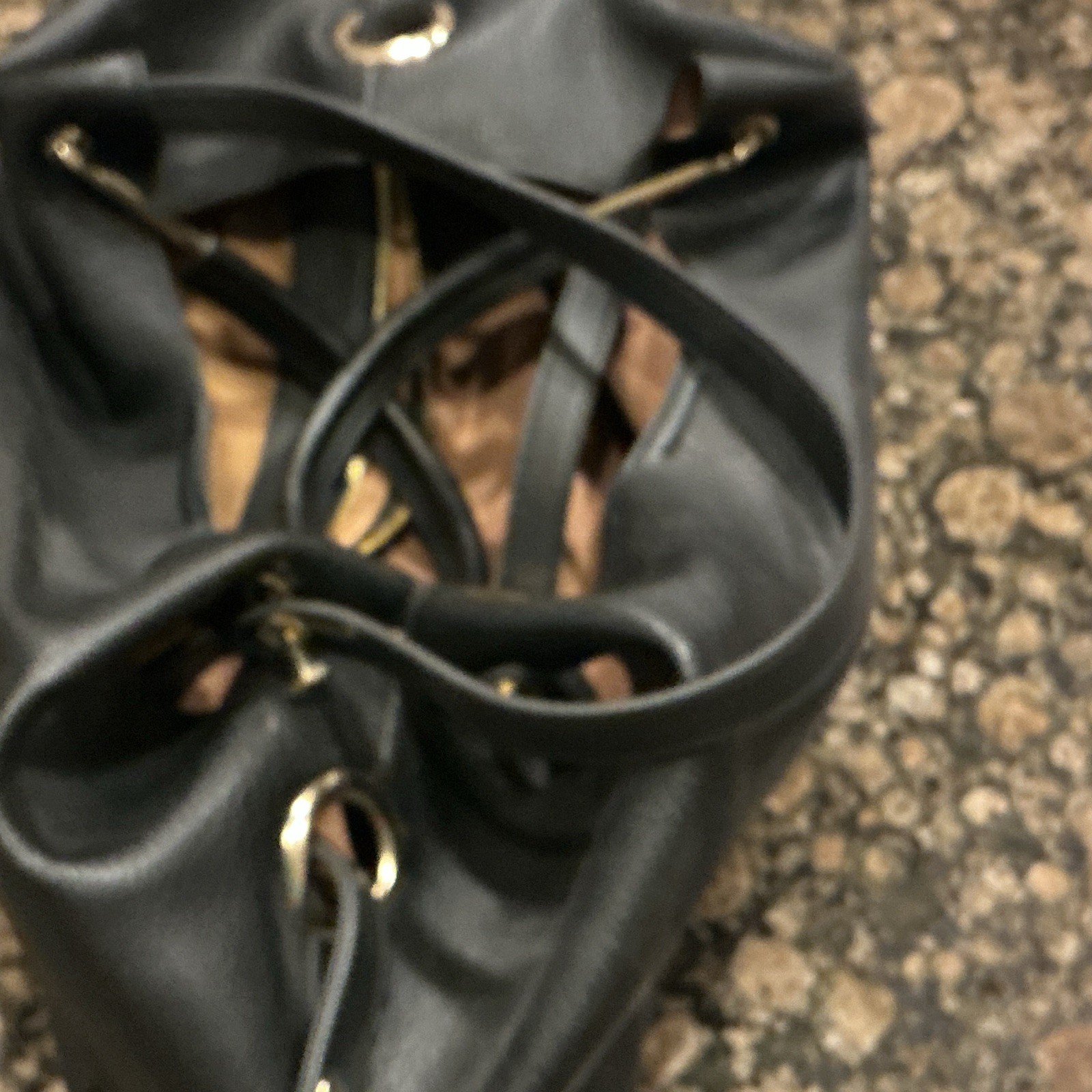 Sondra Roberts Squared Black Pebbled Satchel Gold Zip w/ Strap