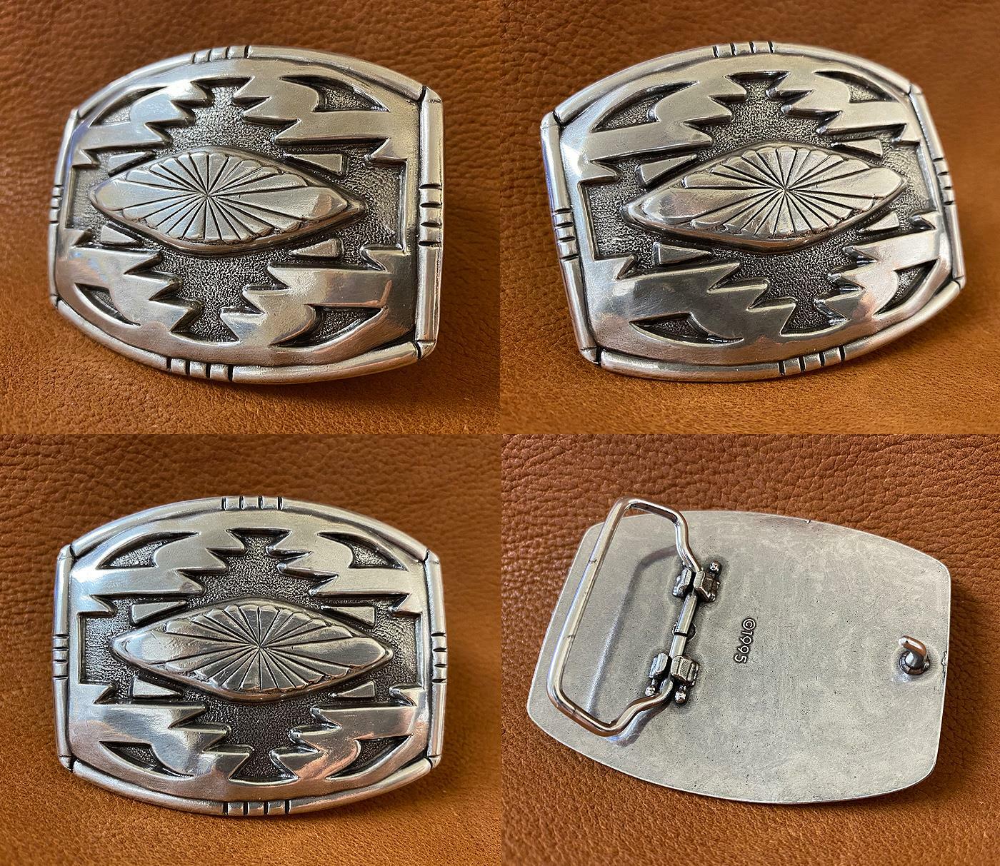 American Southwest Geometric Pattern Sterling Silver Plated Western Belt Buckle