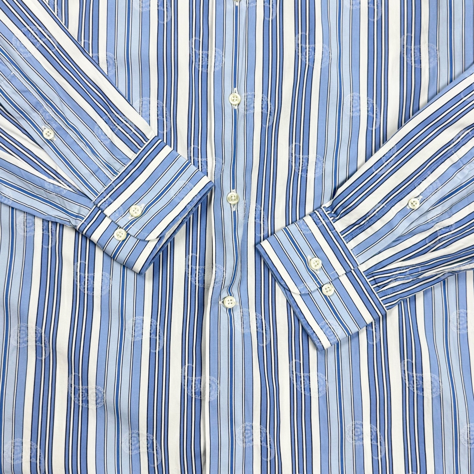 ETRO Milano Men’s Slim Fit Striped Paisley White Blue Cotton Dress Shirt 42